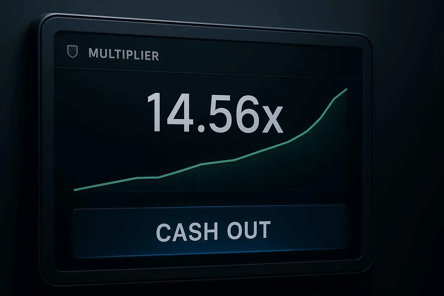 Crash game interface with graph, multiplier and cash out button
