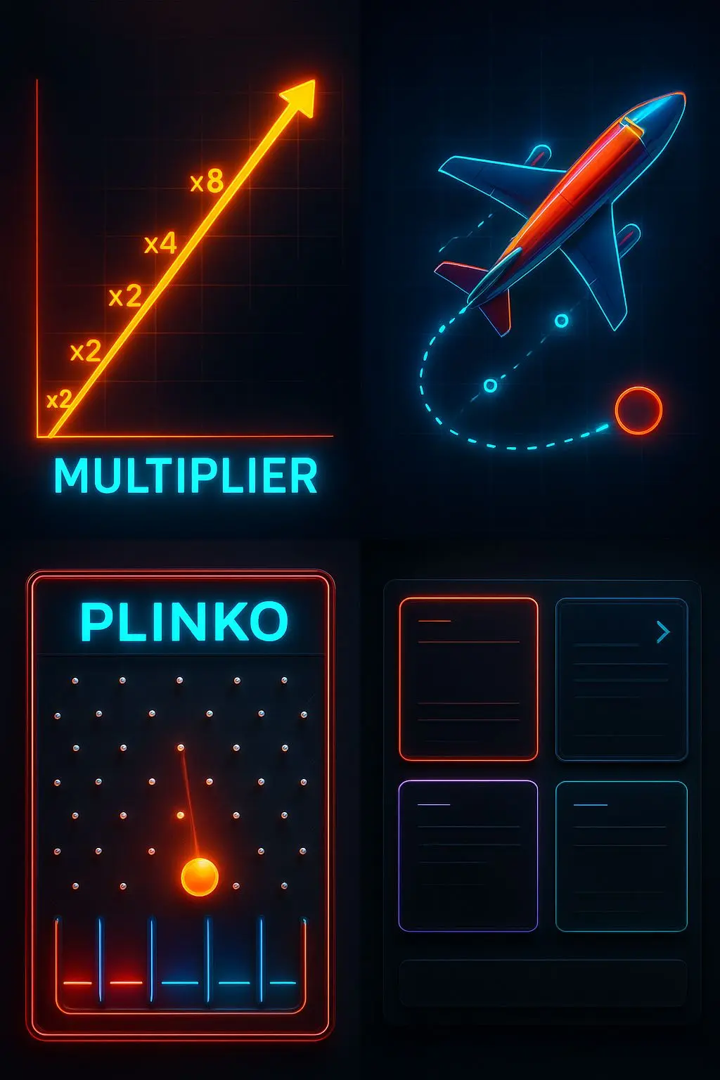 Collage of crash, aviator-style and plinko fast games