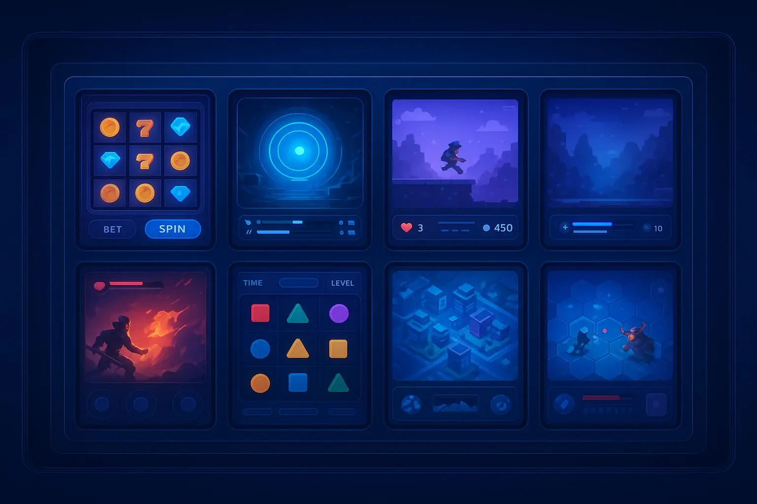 Abstract BetX provider grid with multiple game screen styles in one lobby