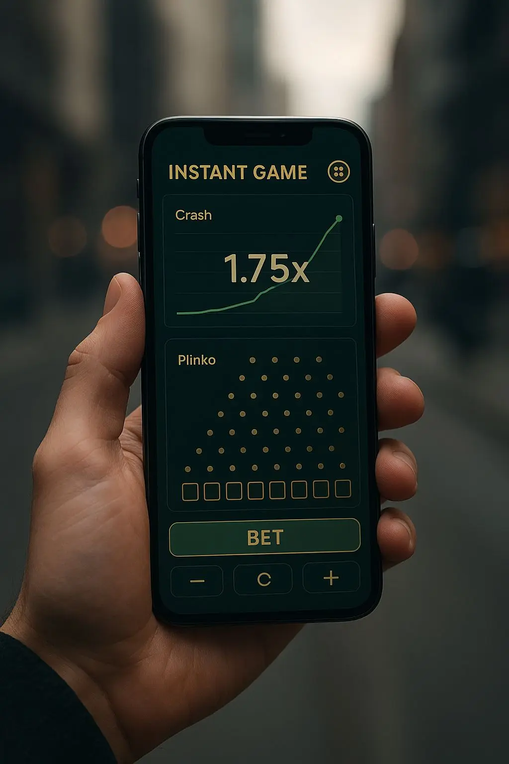 Smartphone showing BetX instant games with mobile-friendly interface