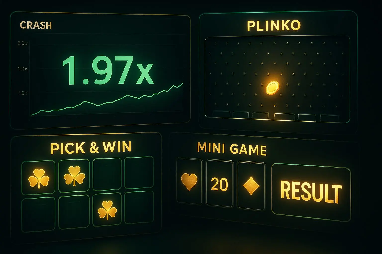 Collage of BetX instant games including crash, plinko and mini games