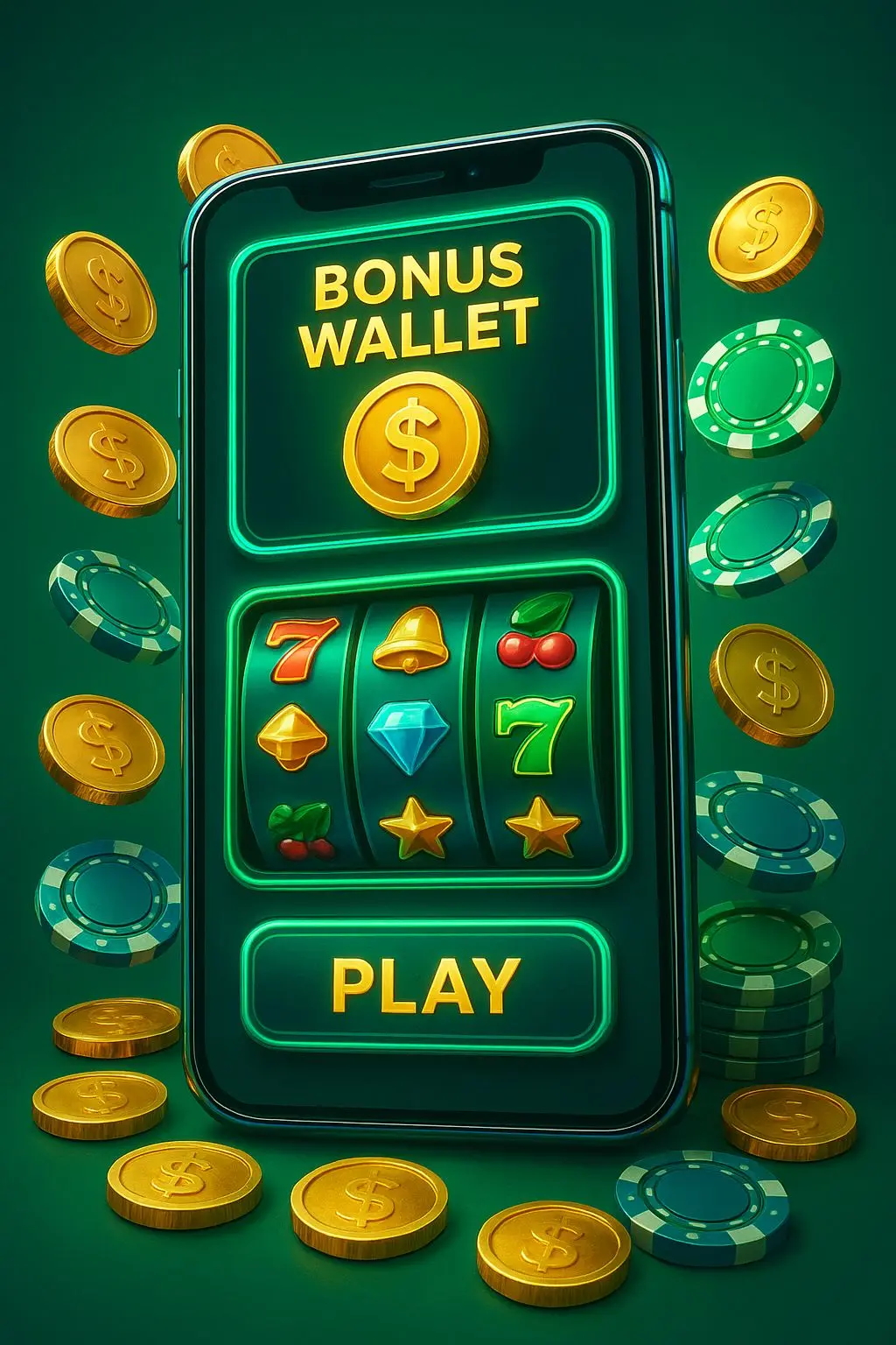 Smartphone collage with mobile games and bonus section