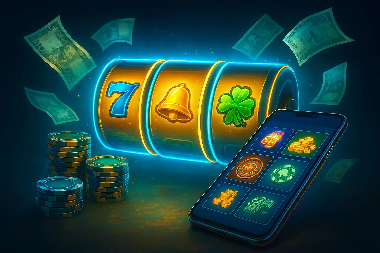 Promotional banner with mobile games, chips, reels and Ethiopian birr theme