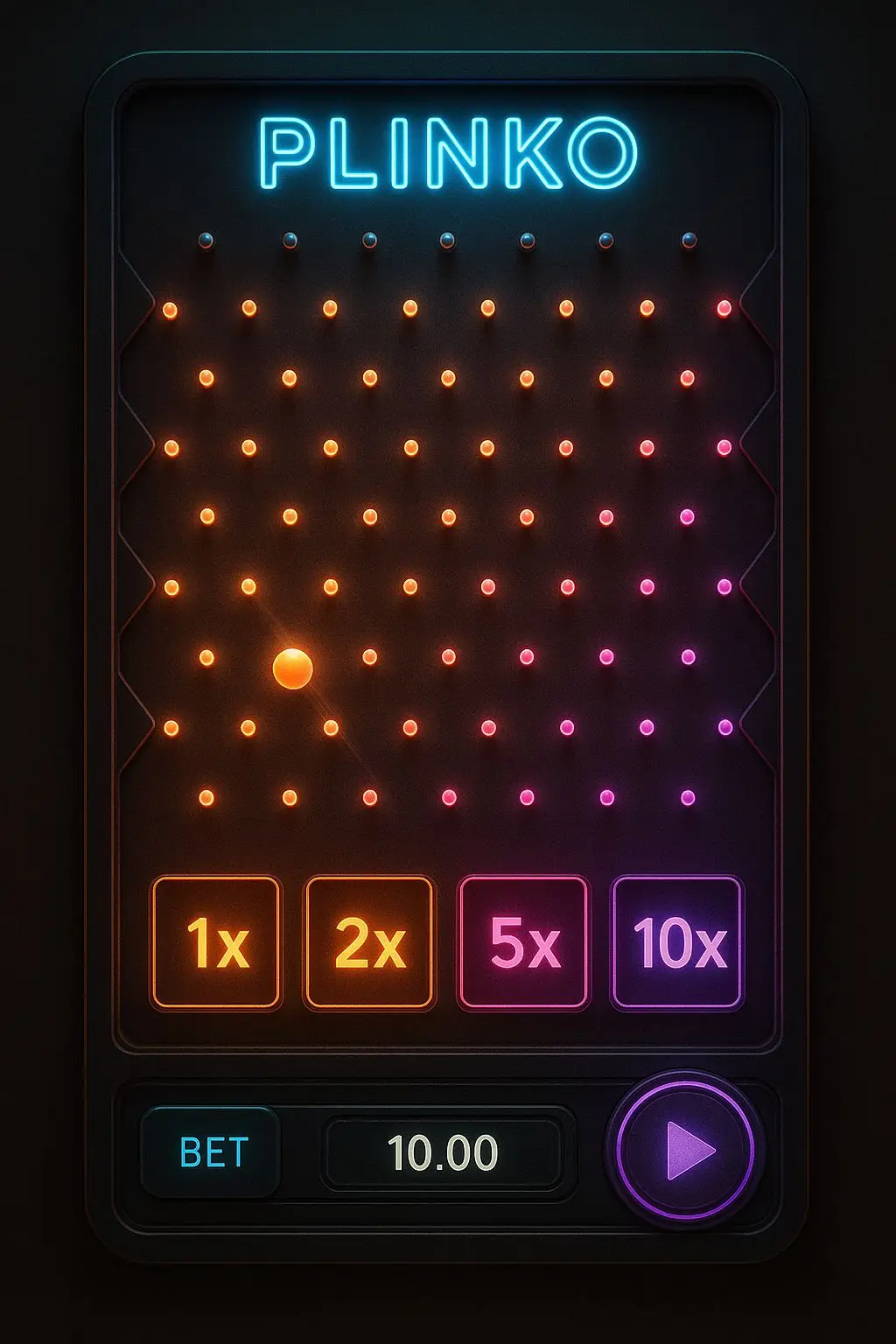 General view of Plinko on Betx with ball falling through pins