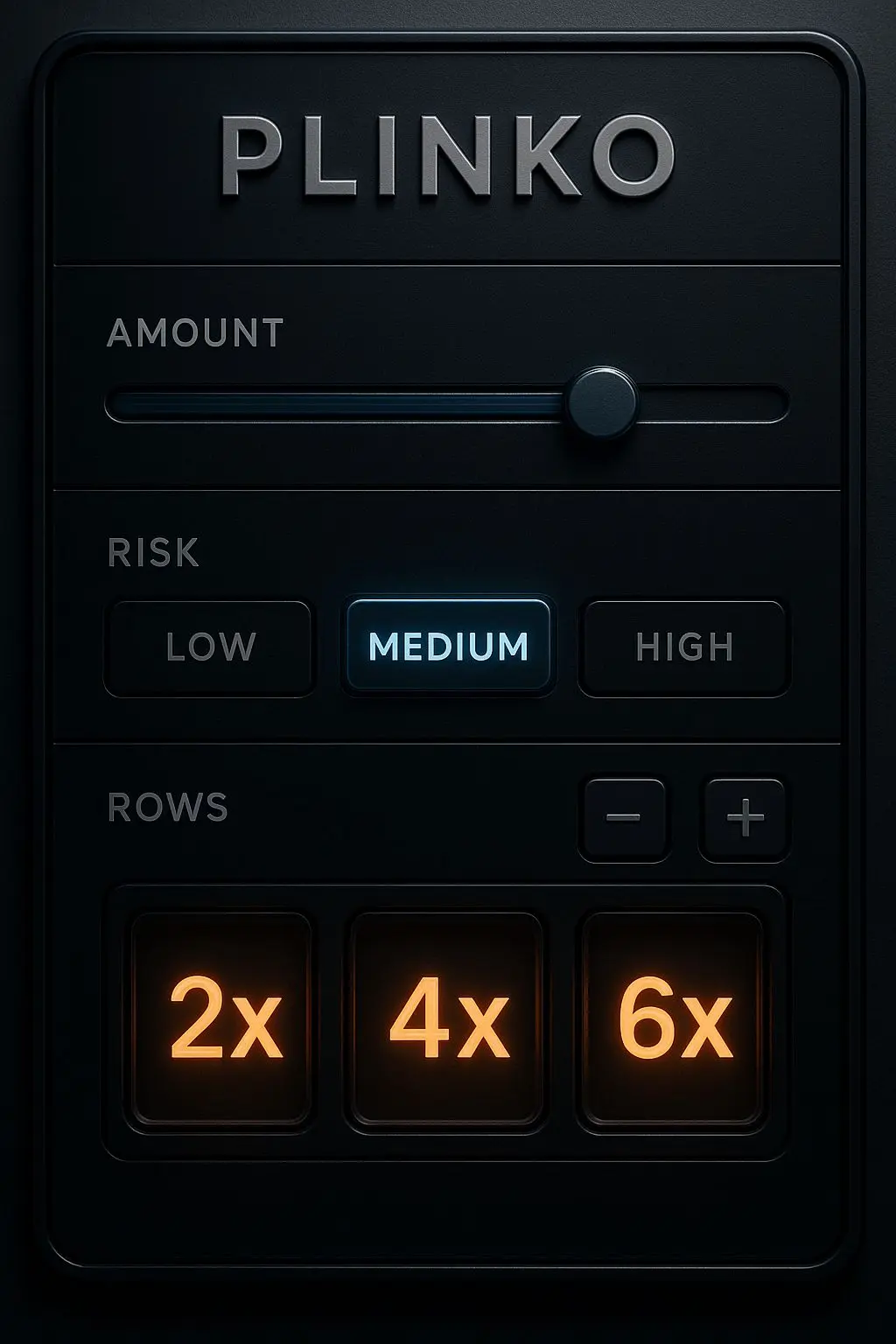 Plinko settings panel with risk options and multipliers
