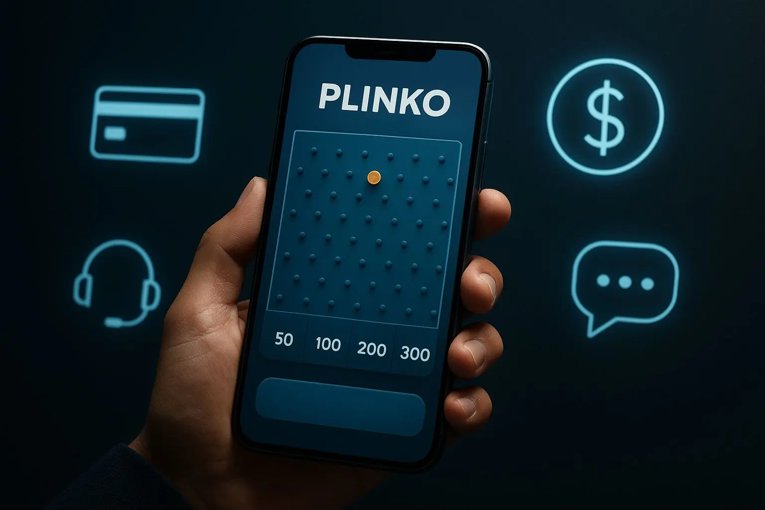 Mobile Plinko play with payment and support icons