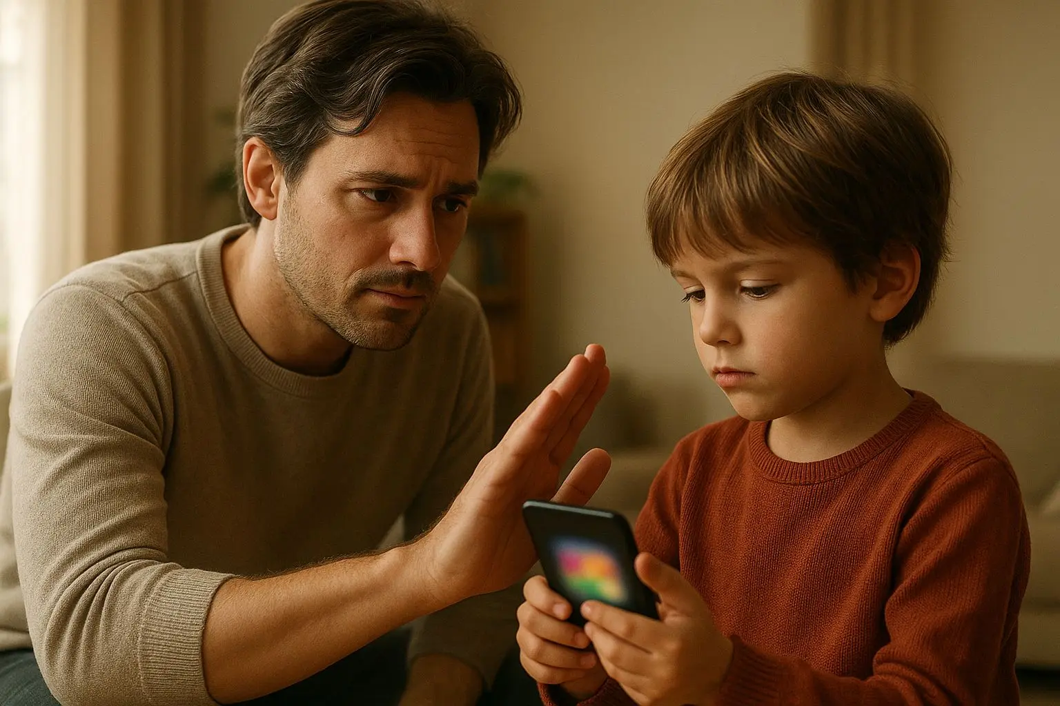 Adult protecting child from accessing gaming content on a phone