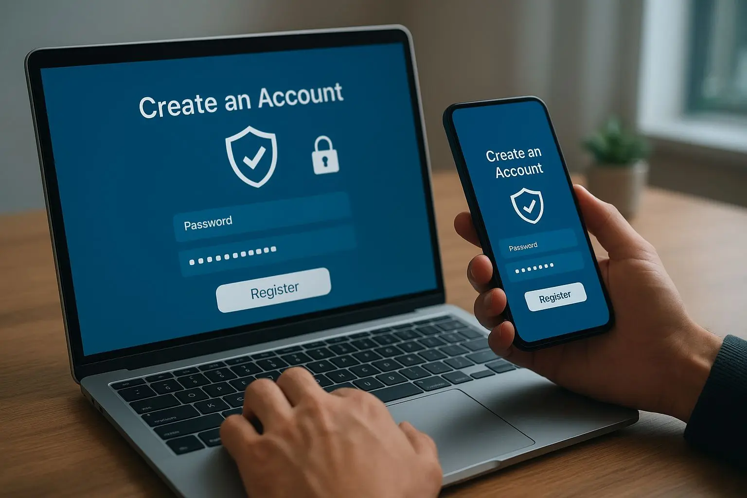 Secure account registration process User creating secure online account on laptop
