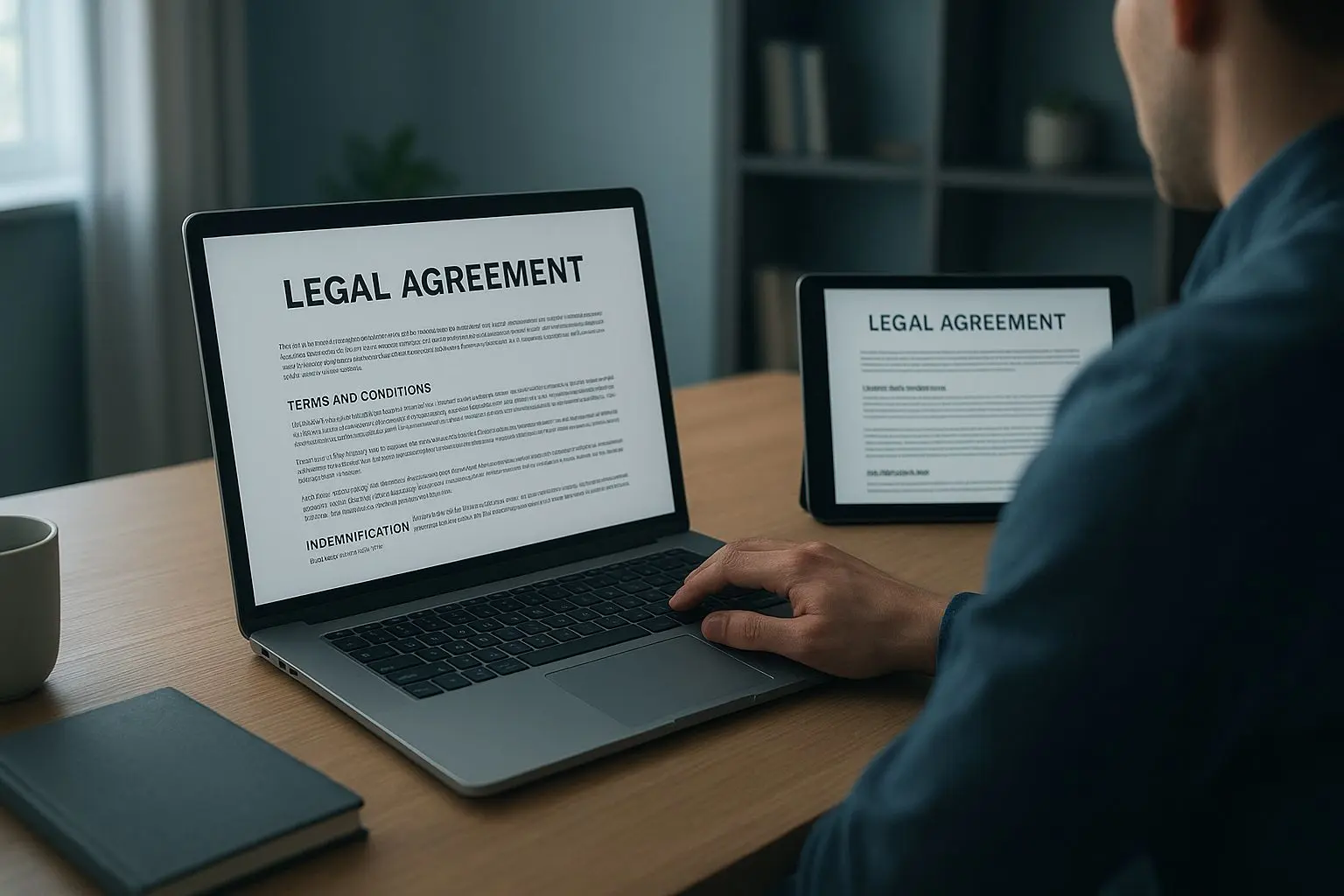Digital terms and conditions review User reviewing digital terms document on screen